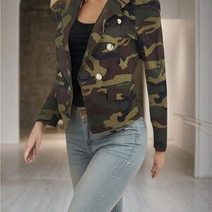 SHEIN Camouflage Blazer with Gold Accents